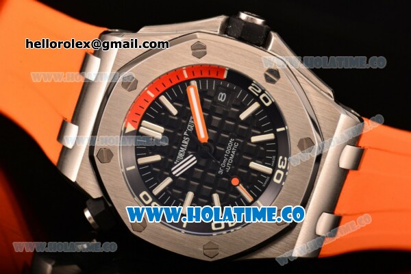 Audemars Piguet Royal Oak Offshore Diver Asia Automatic Steel Case with Black Dial Orange Rubber Strap and White Stick Markers (EF) - Click Image to Close